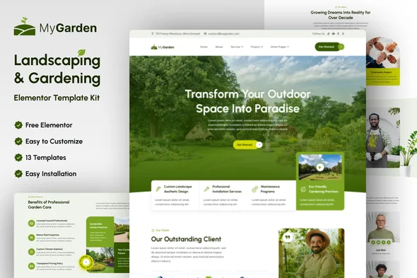 mygarden landscaping gardening elementor template kit 1