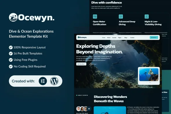 ocewyn dive ocean explorations elementor template kit 1