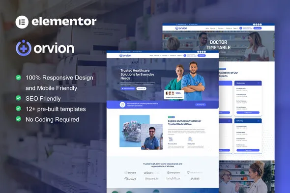 orvion pharmacy medical service elementor pro template kit 1