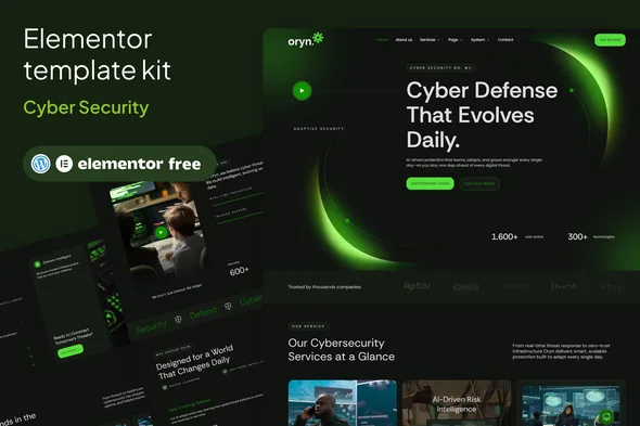 oryn cyber security elementor template kit 1