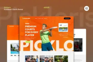Pickloris – Pickleball Club & Rental Court Website Elementor Template Kit