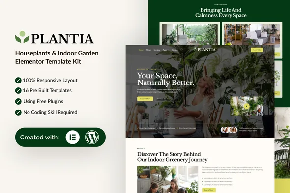 plantia houseplants indoor garden elementor template kit 1