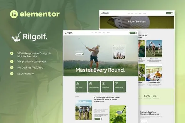 rilgolf golf club course elementor template kit 1