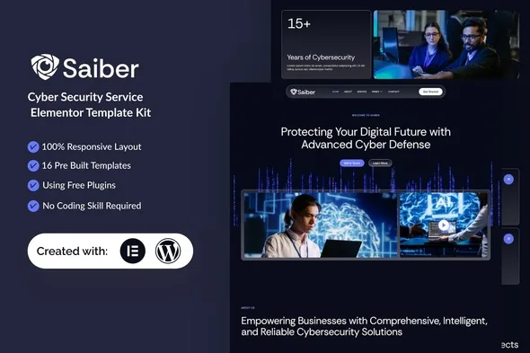 saiber cyber security service elementor template kit 1