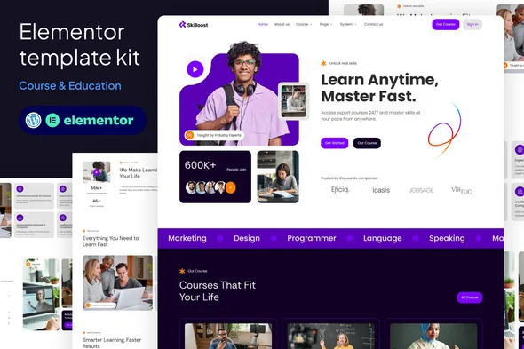 skilloost ecourse education elementor template kit 1