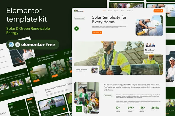 sonare solar renewable energy elementor template kits 1