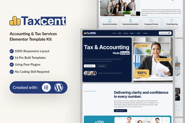 taxcent accounting tax services elementor template kit 1