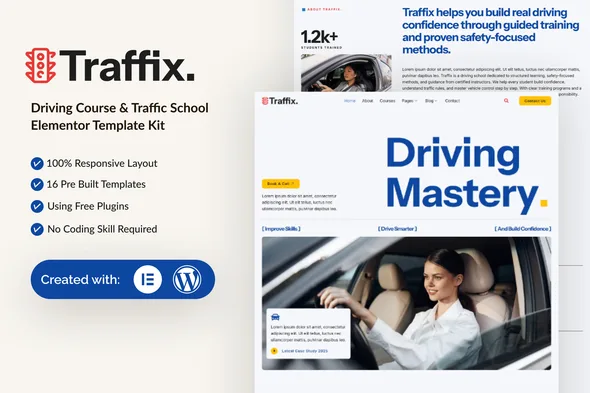 traffix driving course traffic school elementor template kit 1