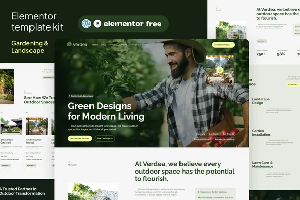 verdea landscaping gardening elementor template kit 1