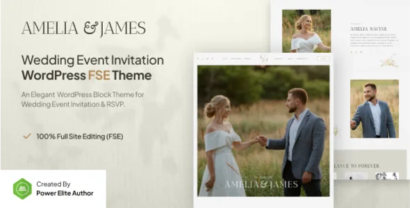 amelia james wedding invitation gutenverse fse wordpress theme 1
