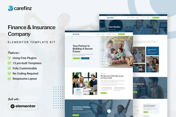 carefinz finance insurance company elementor template kit 1