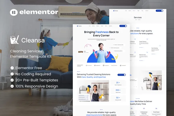 cleansa cleaning services elementor template kit 1