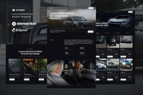 crown luxury car rental service elementor template kit 1
