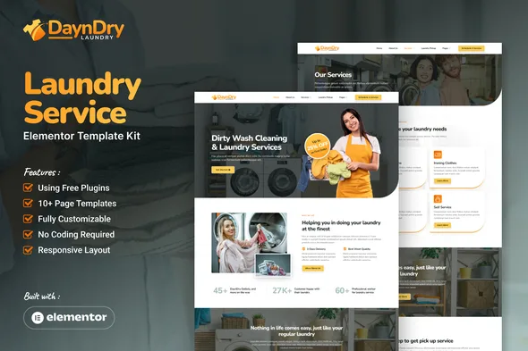 dayndry laundry service elementor template kit 1