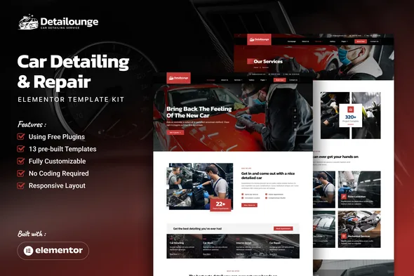 detailounge car detailing repair service elementor template kit 1
