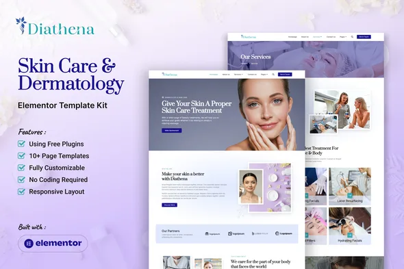 diathena skin care dermatology elementor template kit 1