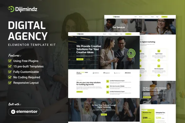 dijimindz creative digital agency elementor template kit 1