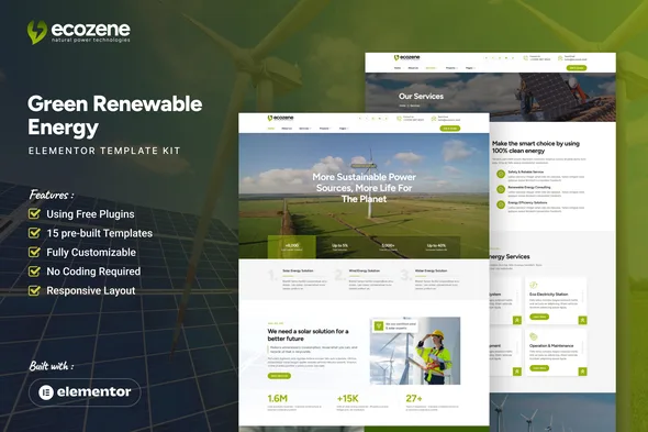 ecozene green renewable energy elementor template kit 1