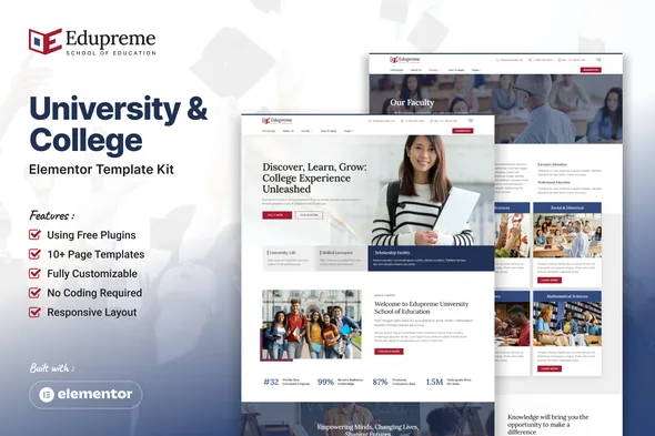 edupreme university college elementor template kit 1