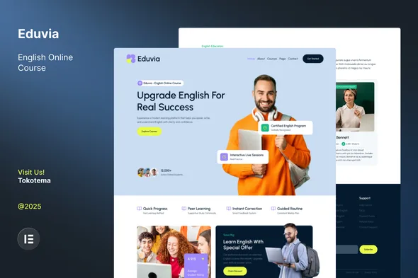 eduvia english online course website elementor template kit 1