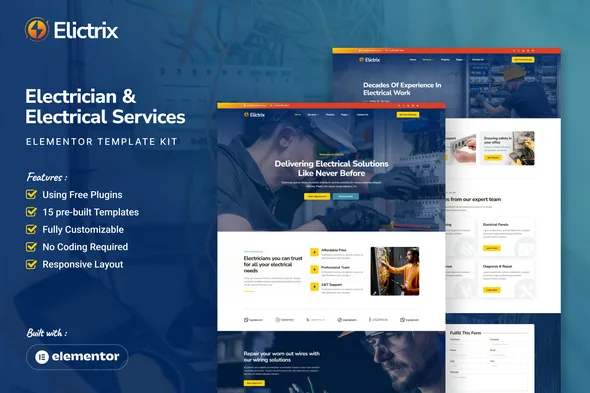 elictrix electrician electrical services elementor template kit 1