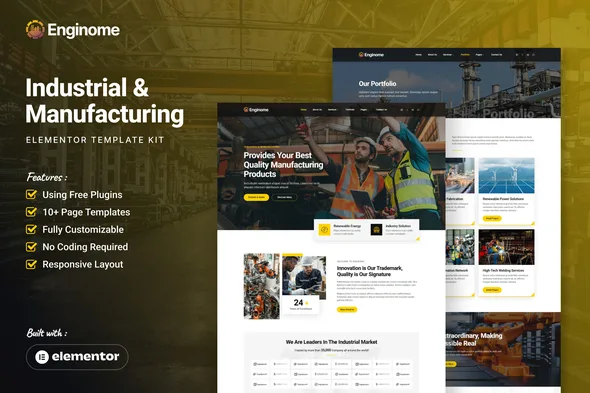 enginome industrial manufacturing elementor template kit 1