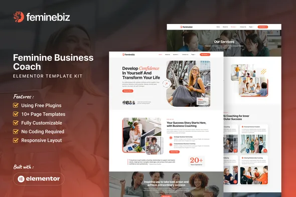 feminebiz feminine business coach elementor template kit 1