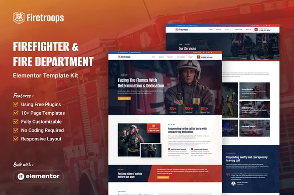firetroops firefighter fire department elementor template kit 1