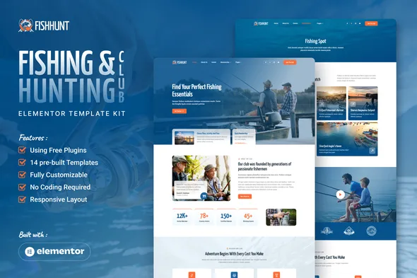 fishhunt fishing hunting club elementor template kit 1