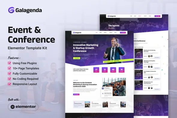 galagenda event conference elementor template kit 1