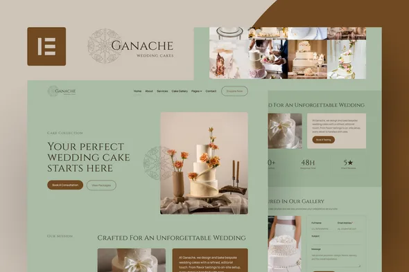 ganache wedding cake bakery elementor template kit 1