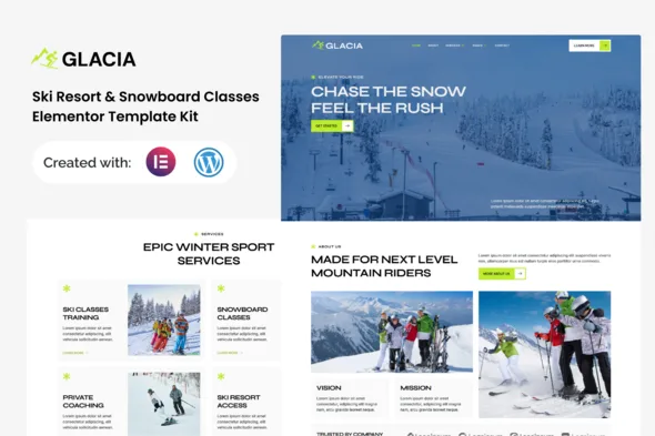 glacia ski resort snowboard classes elementor template kit 1