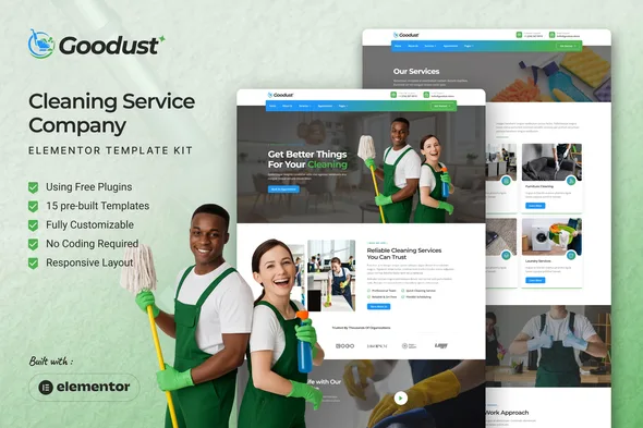 goodust cleaning service company elementor template kit 1