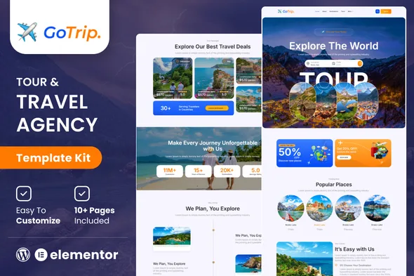 gotrip tour travel agency elementor template kit 1