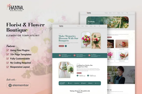 hanna florist flower boutique elementor template kit 1