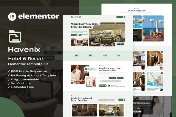 havenix hotel resort elementor template kit 1
