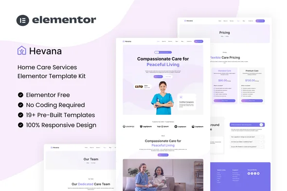 hevana home care services elementor template kit 1
