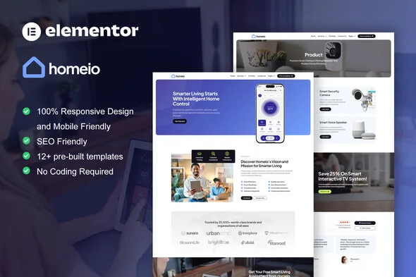 homeio smart home technology services elementor pro template kit 1
