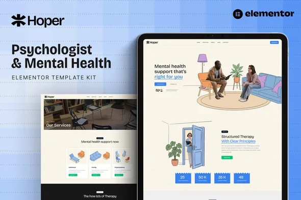 hoper psychologist mental health elementor template kit 1