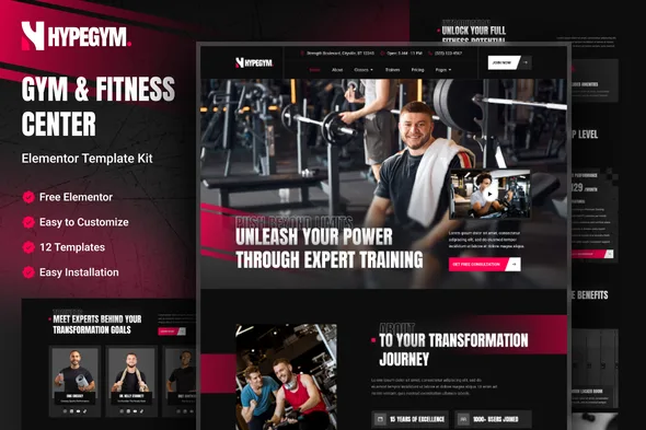 hypegym gym fitness center elementor template kit 1