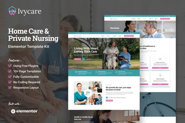 ivycare home care private nursing services elementor template kit 1