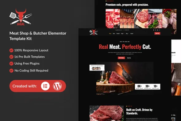 jagal meat shop butcher elementor template kit 1