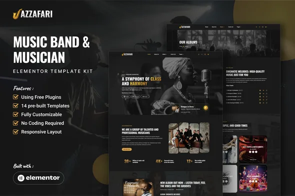 jazzafari music band musician elementor template kit 1