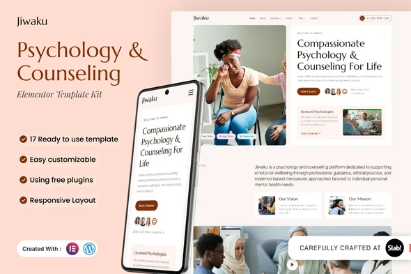 jiwaku psychology counseling elementor template kit 1