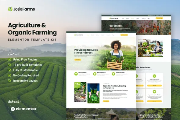 josiefarms agriculture organic farming elementor template kit 1