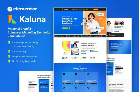 kaluna personal brand influencer marketing elementor template kit 1