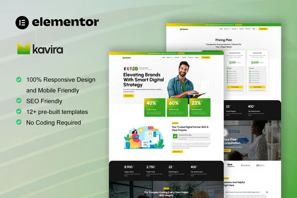 kavira digital marketing agency elementor pro template kit 1
