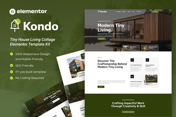 kondo tiny house living cottage elementor template kit 1