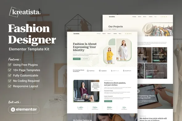 kreatista fashion designer elementor template kit 1
