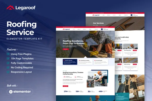 legaroof roofing service elementor template kit 1